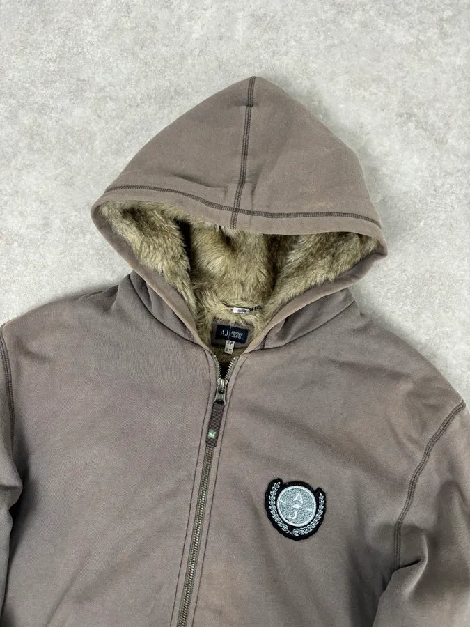 2000s Armani Brown Fur-Lined Zip-up Hoodie RdXSOLW 3