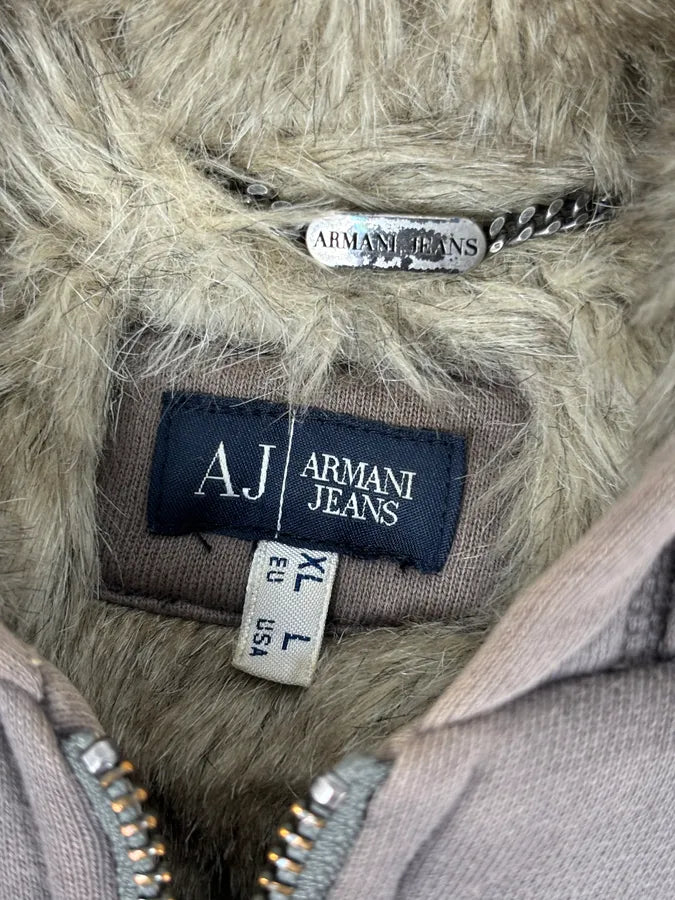 2000s Armani Brown Fur-Lined Zip-up Hoodie RdXSOLW 7