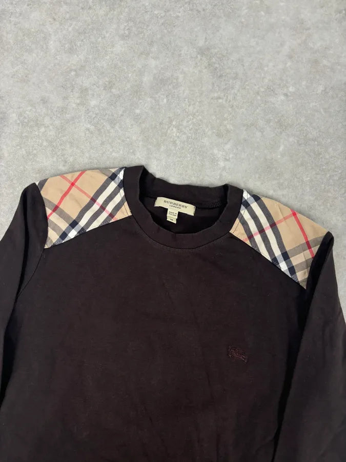 Burberry Brown Cotton Check Shoulder Panel Longsleeve T-Shirt  fscKjGl 4