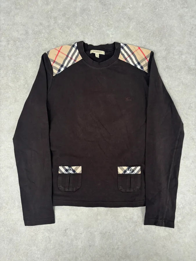 Burberry Brown Cotton Check Shoulder Panel Longsleeve T-Shirt  fscKjGl 0