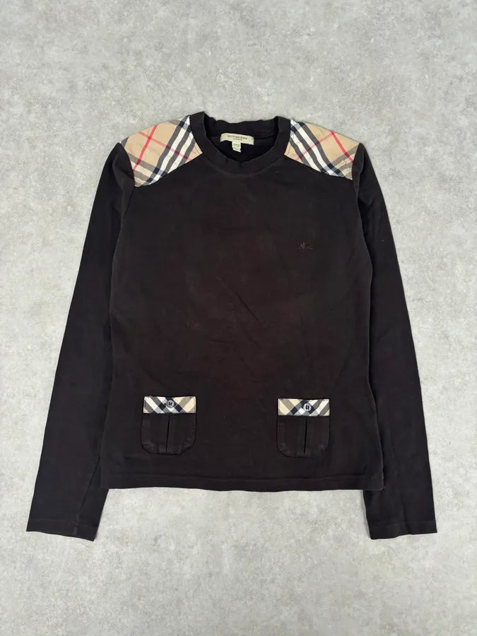 Burberry Brown Cotton Check Shoulder Panel Longsleeve T-Shirt  fscKjGl 3