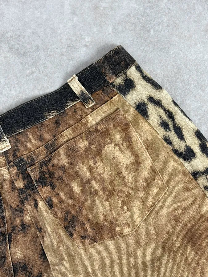 AW2001 Roberto Cavalli Beige Denim Leopard Print Skirt pncFALK 9