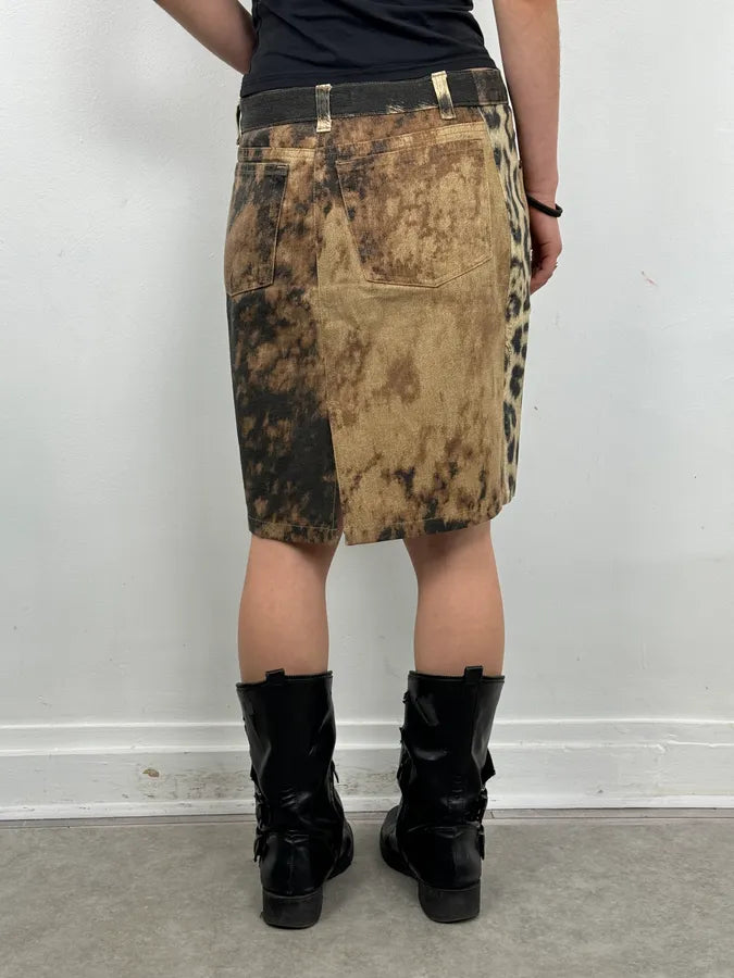 AW2001 Roberto Cavalli Beige Denim Leopard Print Skirt pncFALK 3