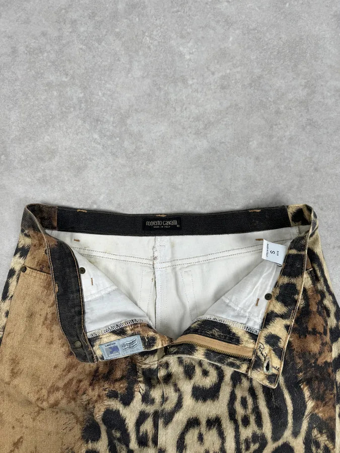 AW2001 Roberto Cavalli Beige Denim Leopard Print Skirt pncFALK 7