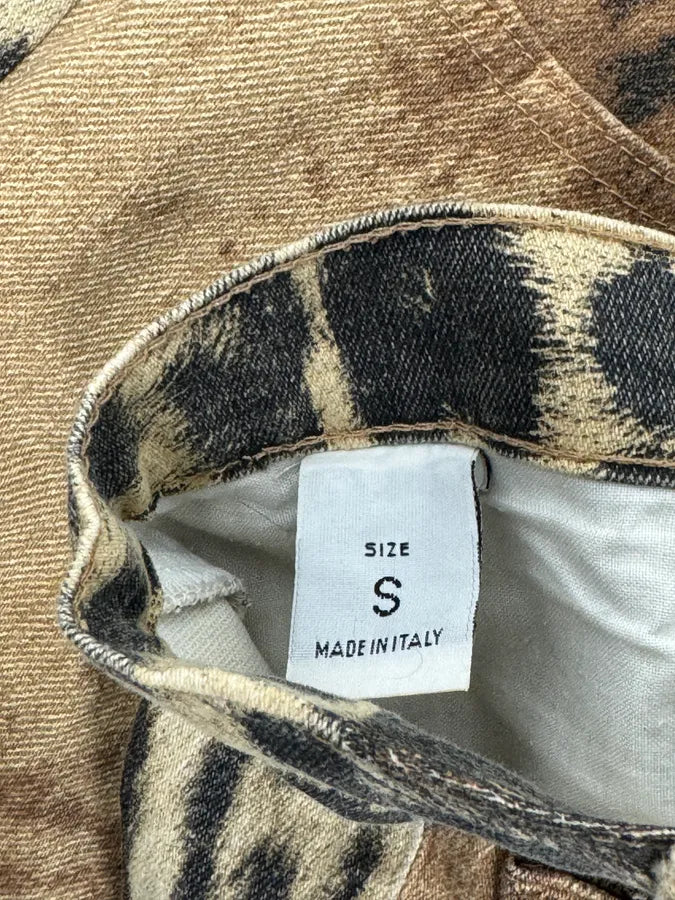 AW2001 Roberto Cavalli Beige Denim Leopard Print Skirt pncFALK 11