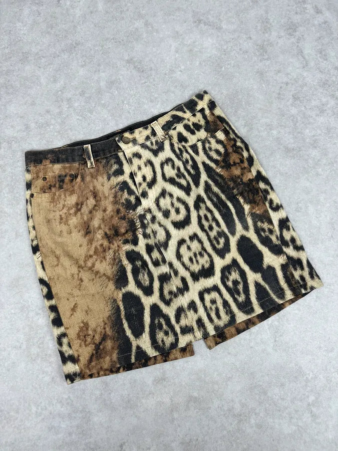 AW2001 Roberto Cavalli Beige Denim Leopard Print Skirt pncFALK 4