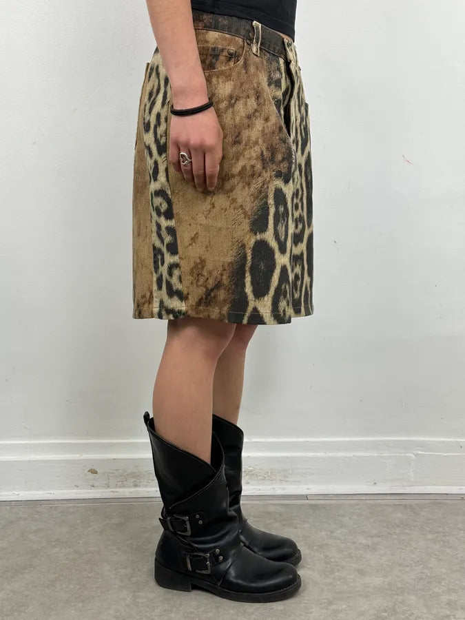 AW2001 Roberto Cavalli Beige Denim Leopard Print Skirt pncFALK 2