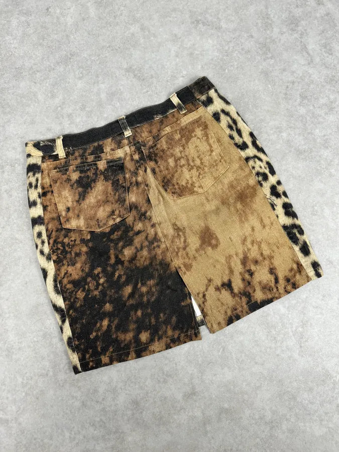 AW2001 Roberto Cavalli Beige Denim Leopard Print Skirt pncFALK 6