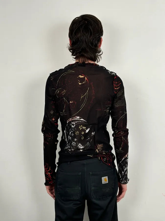 AW2003 Cavalli Black Astrology Mythological Graphics Longsleeve T-Shirt WayBuGH 2