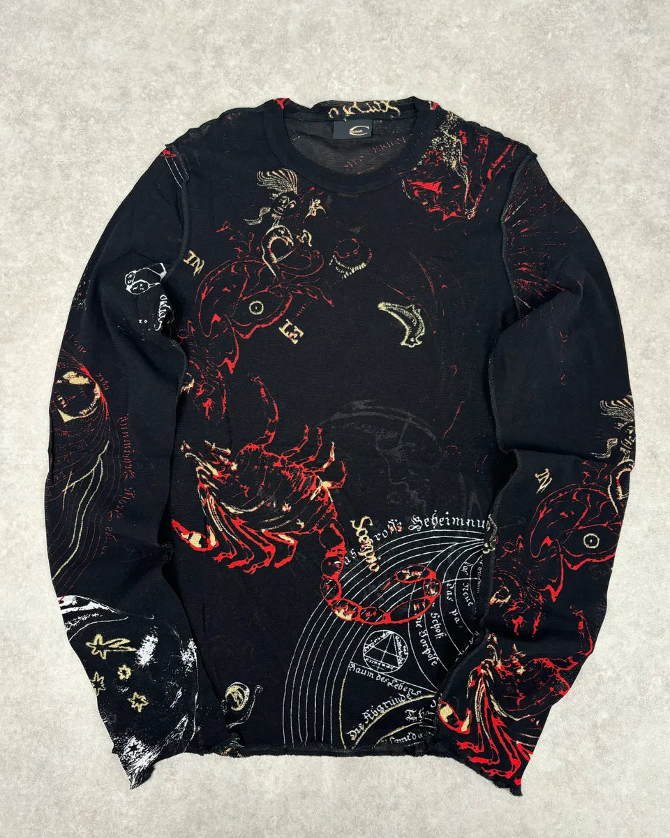 AW2003 Cavalli Black Astrology Mythological Graphics Longsleeve T-Shirt WayBuGH 0