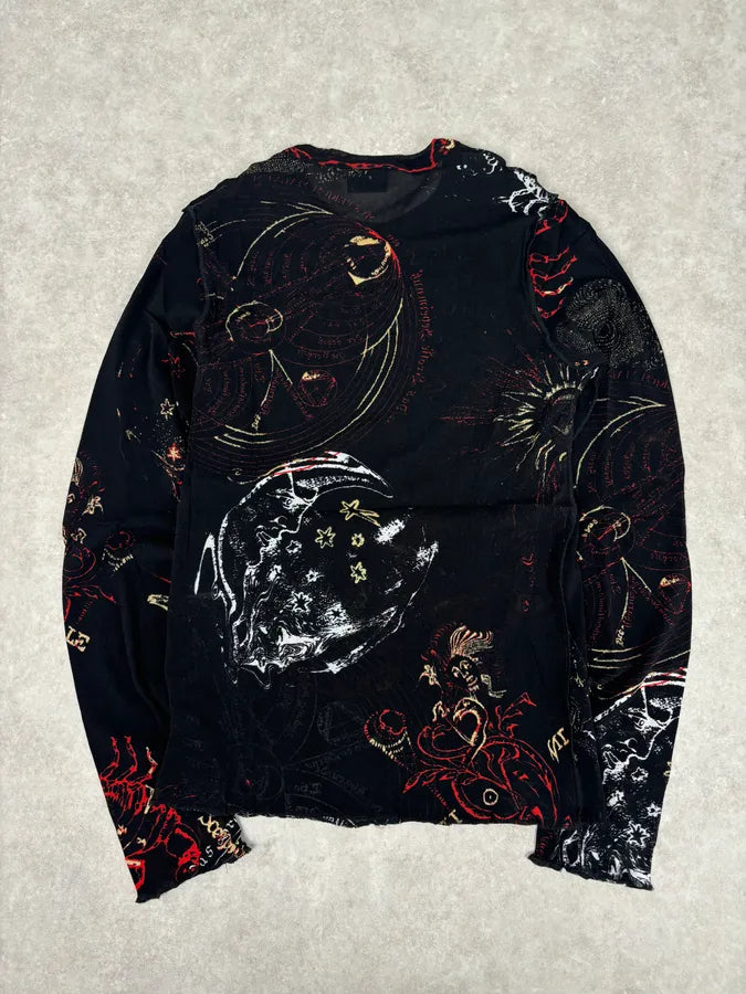 AW2003 Cavalli Black Astrology Mythological Graphics Longsleeve T-Shirt WayBuGH 4