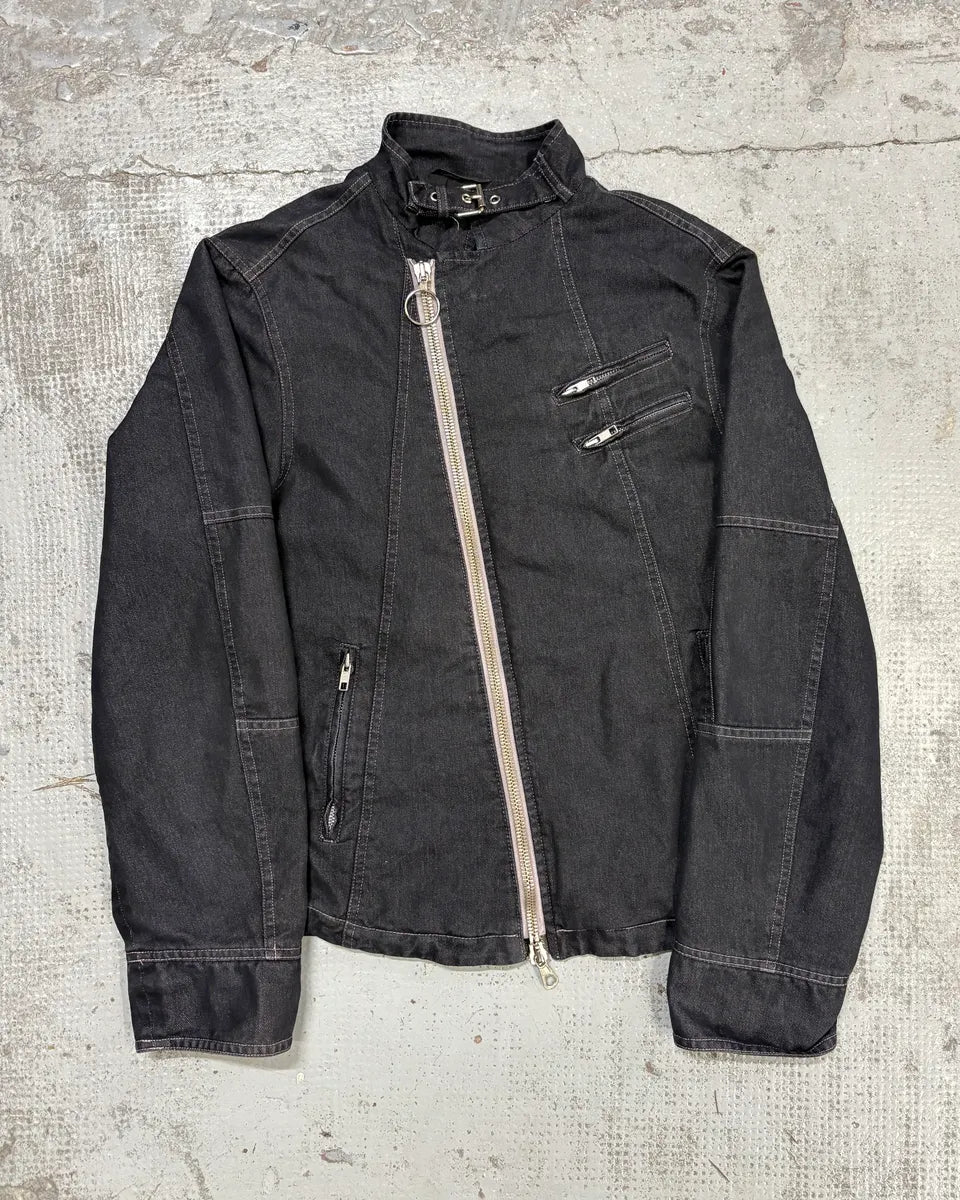 2000s Daniele Alessandrini Navy Denim Biker Jacket DHmIwnx 0