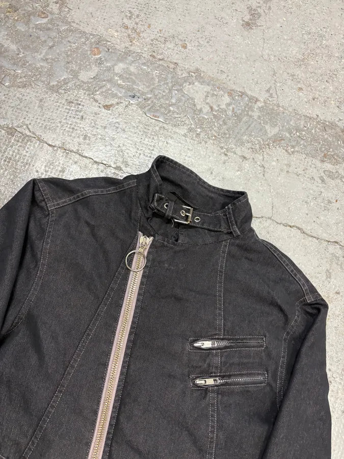 2000s Daniele Alessandrini Navy Denim Biker Jacket DHmIwnx 3