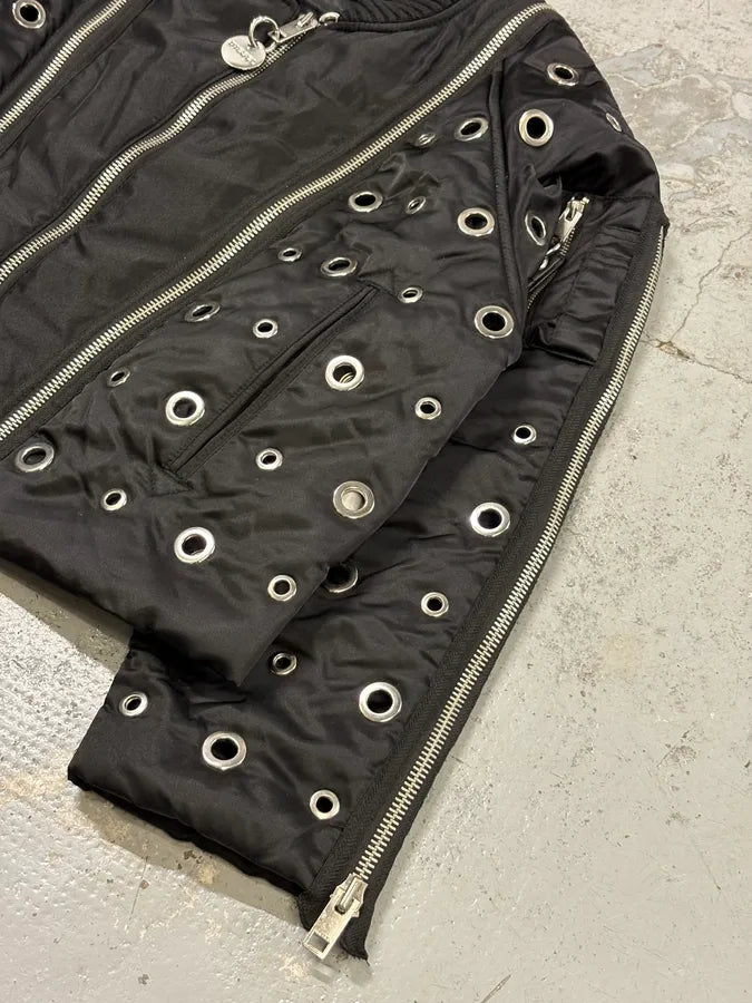 2010s Diesel Black Nylon Eyelet Studded Bomber Jacket mBJbLZi 4