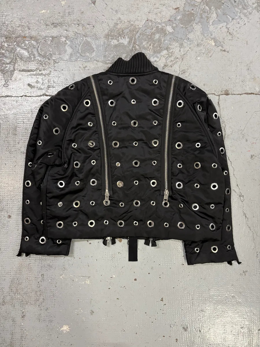 2010s Diesel Black Nylon Eyelet Studded Bomber Jacket mBJbLZi 5