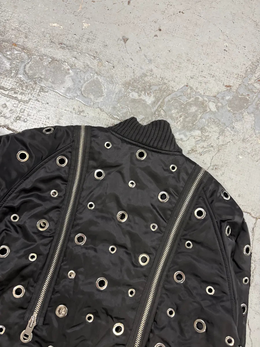 2010s Diesel Black Nylon Eyelet Studded Bomber Jacket mBJbLZi 6