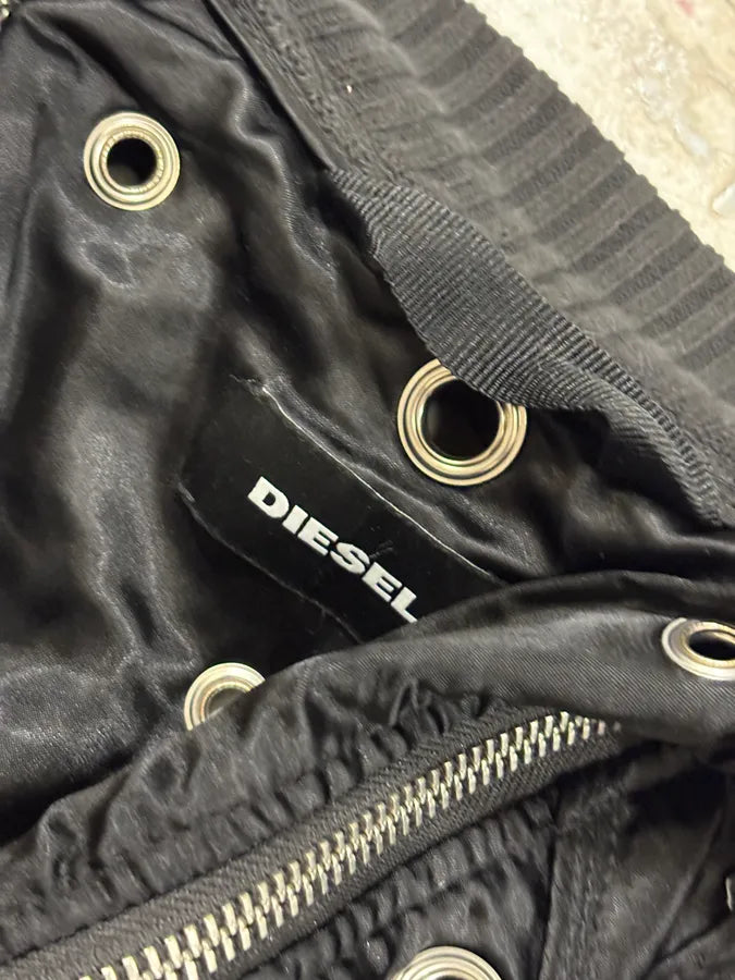 2010s Diesel Black Nylon Eyelet Studded Bomber Jacket mBJbLZi 9