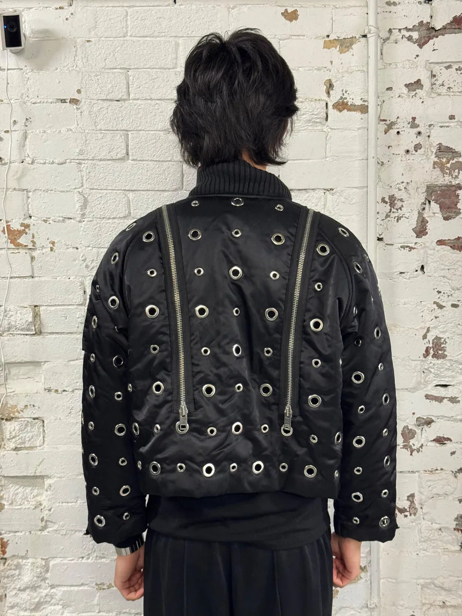 2010s Diesel Black Nylon Eyelet Studded Bomber Jacket mBJbLZi 2