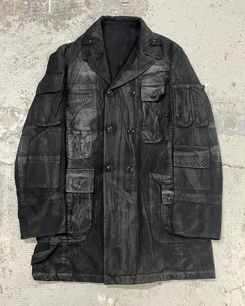 AW2003 Dolce & Gabbana Black Cotton Cargo Long Jacket icWxLUR 0