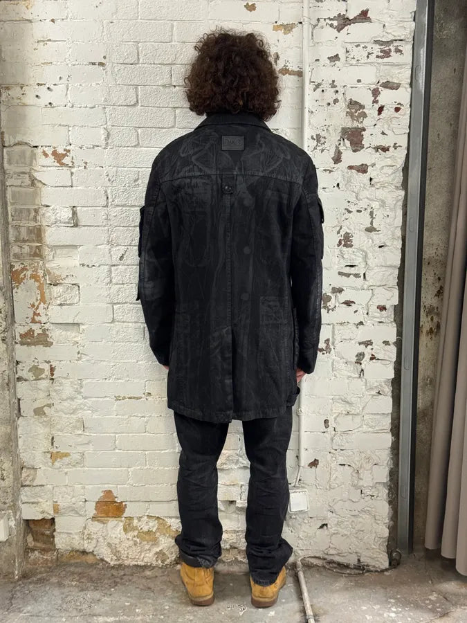 AW2003 Dolce & Gabbana Black Cotton Cargo Long Jacket icWxLUR 3
