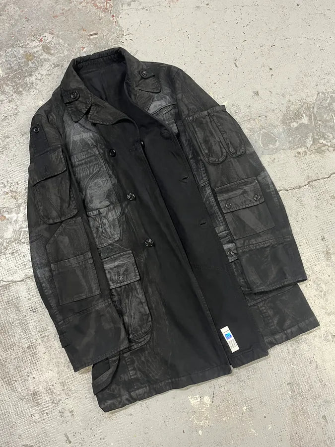 AW2003 Dolce & Gabbana Black Cotton Cargo Long Jacket icWxLUR 5