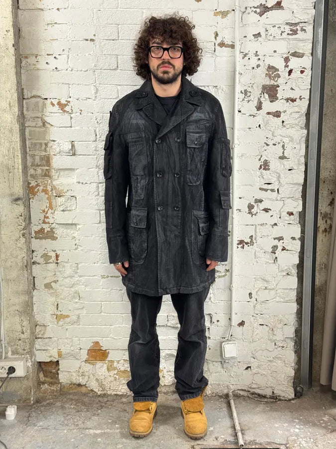 AW2003 Dolce & Gabbana Black Cotton Cargo Long Jacket icWxLUR 2