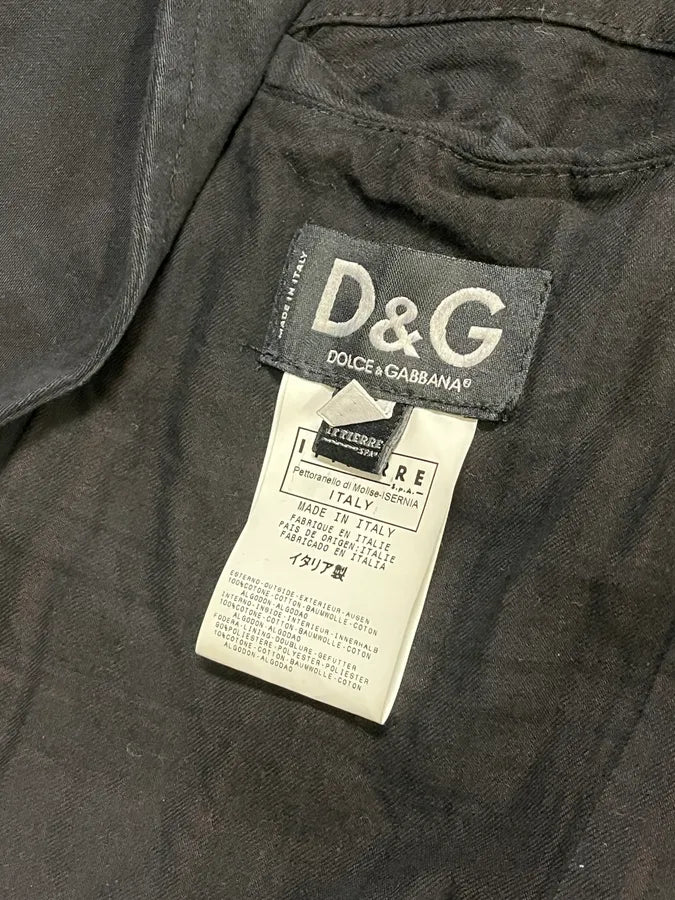 AW2003 Dolce & Gabbana Black Cotton Cargo Long Jacket icWxLUR 10
