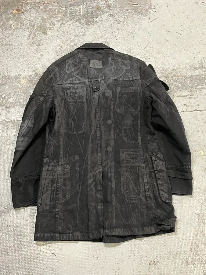 AW2003 Dolce & Gabbana Black Cotton Cargo Long Jacket icWxLUR 6