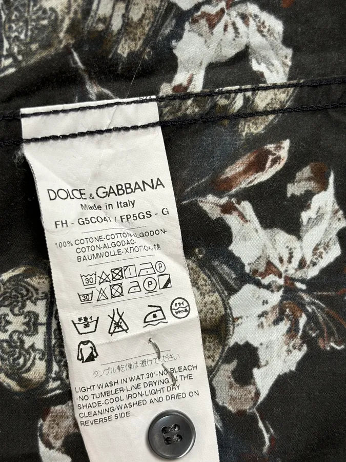 2010s Dolce & Gabbana Knight Floral Eagle Crown Print Black Shirt EUrWXUn 9