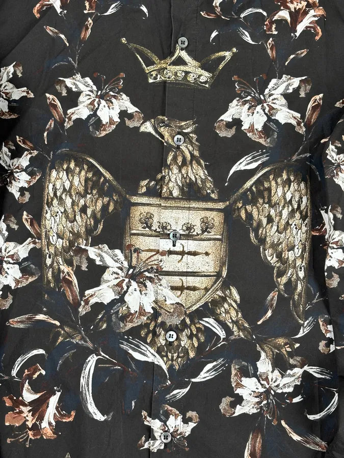 2010s Dolce & Gabbana Knight Floral Eagle Crown Print Black Shirt EUrWXUn 7