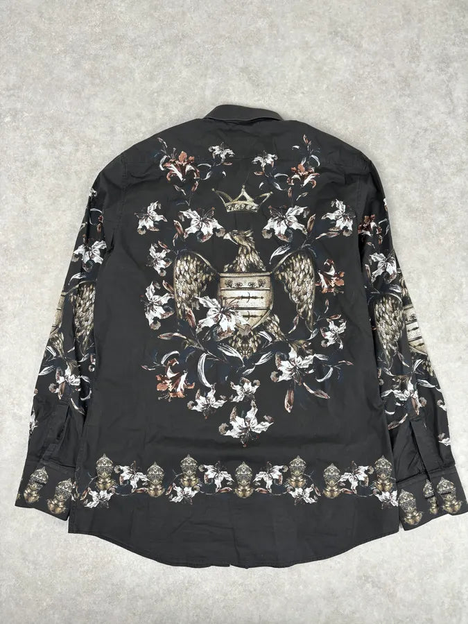 2010s Dolce & Gabbana Knight Floral Eagle Crown Print Black Shirt EUrWXUn 4