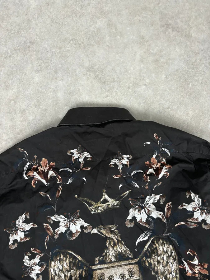 2010s Dolce & Gabbana Knight Floral Eagle Crown Print Black Shirt EUrWXUn 5