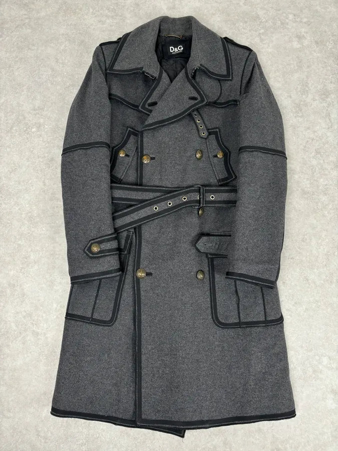 AW2009 Dolce & Gabbana Grey Wool Officer Trench Coat yIhyzmR 0