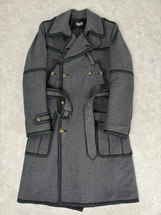 AW2009 Dolce & Gabbana Grey Wool Officer Trench Coat yIhyzmR 4