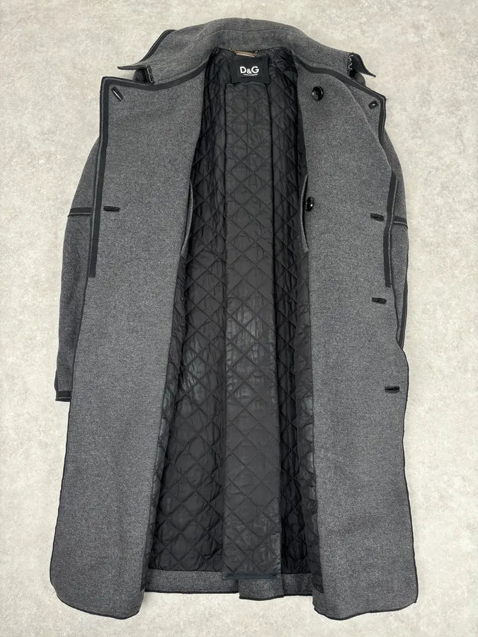 AW2009 Dolce & Gabbana Grey Wool Officer Trench Coat yIhyzmR 8