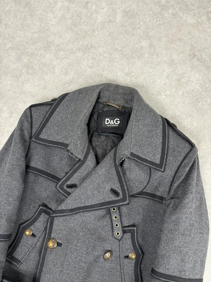 AW2009 Dolce & Gabbana Grey Wool Officer Trench Coat yIhyzmR 5