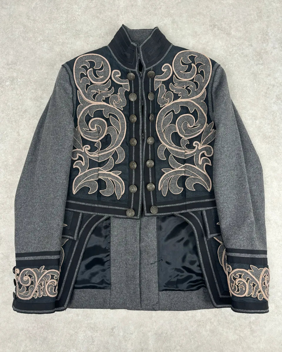 AW2009 Dolce & Gabbana Grey Wool Baroque Embroidered Officer Jacket yZamRDT 0