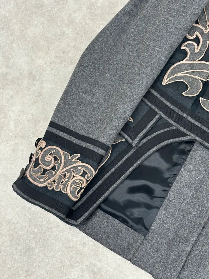 AW2009 Dolce & Gabbana Grey Wool Baroque Embroidered Officer Jacket yZamRDT 10