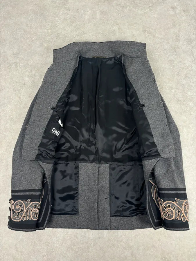 AW2009 Dolce & Gabbana Grey Wool Baroque Embroidered Officer Jacket yZamRDT 7
