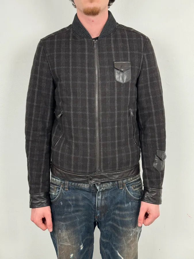 2000s Dolce & Gabbana Dark Grey Wool Shattered Bomber Jacket GRNMukS 1