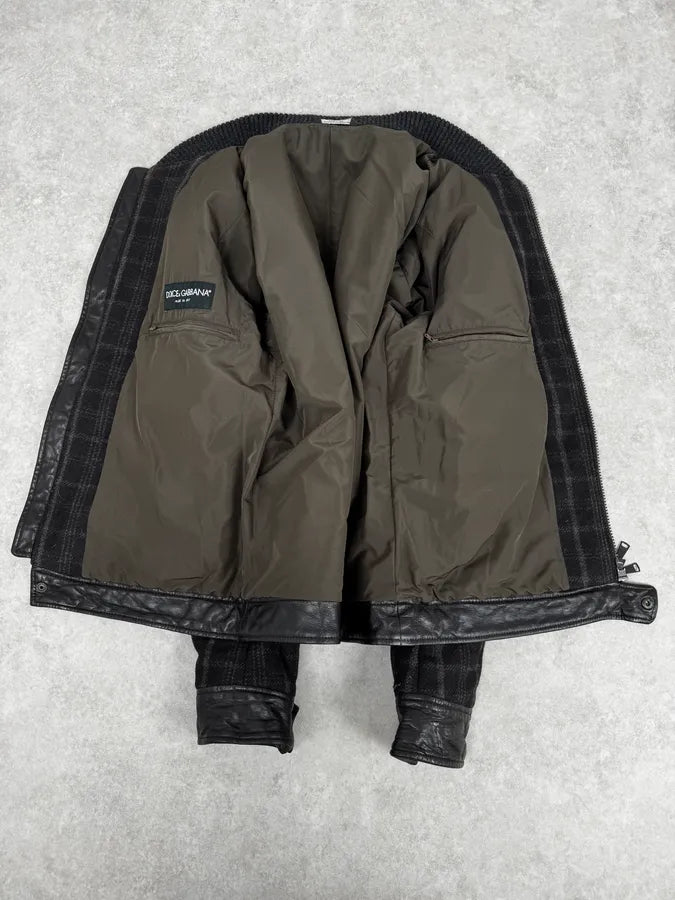 2000s Dolce & Gabbana Dark Grey Wool Shattered Bomber Jacket GRNMukS 6