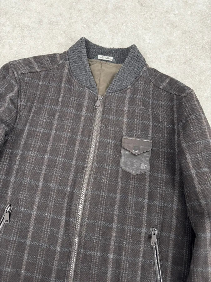 2000s Dolce & Gabbana Dark Grey Wool Shattered Bomber Jacket GRNMukS 4