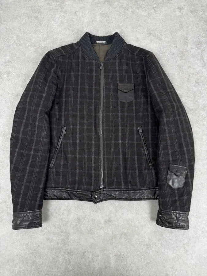 2000s Dolce & Gabbana Dark Grey Wool Shattered Bomber Jacket GRNMukS 0