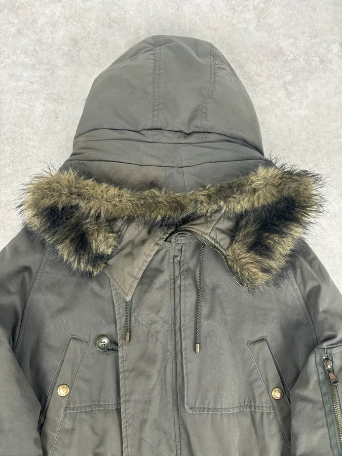 AW2003 Dolce & Gabbana Khaki Fur-Trimmed Military Parka Coat QiSbElb 3