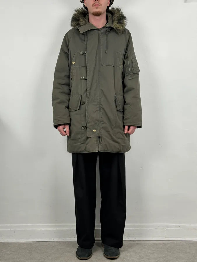 AW2003 Dolce & Gabbana Khaki Fur-Trimmed Military Parka Coat QiSbElb 1