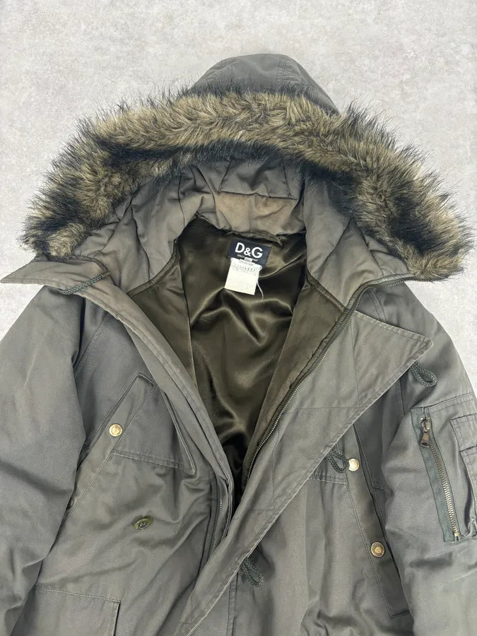 AW2003 Dolce & Gabbana Khaki Fur-Trimmed Military Parka Coat QiSbElb 7