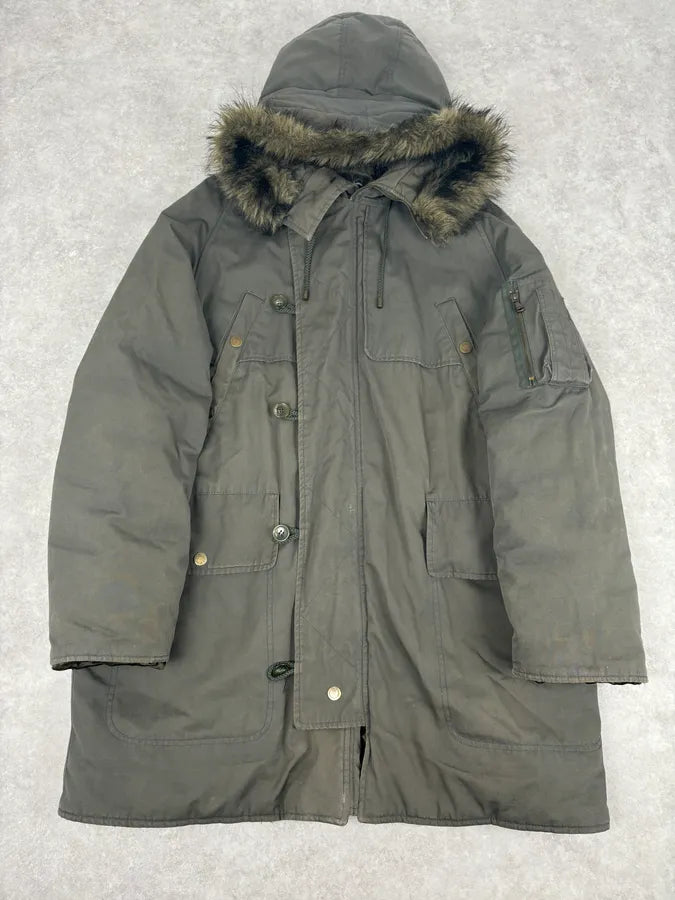 AW2003 Dolce & Gabbana Khaki Fur-Trimmed Military Parka Coat QiSbElb 0
