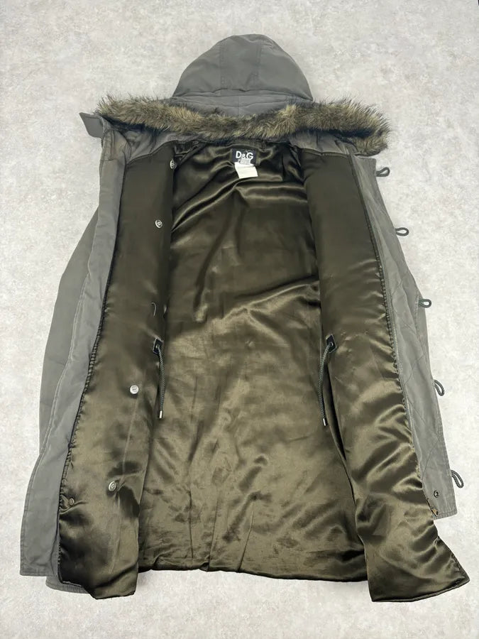 AW2003 Dolce & Gabbana Khaki Fur-Trimmed Military Parka Coat QiSbElb 6