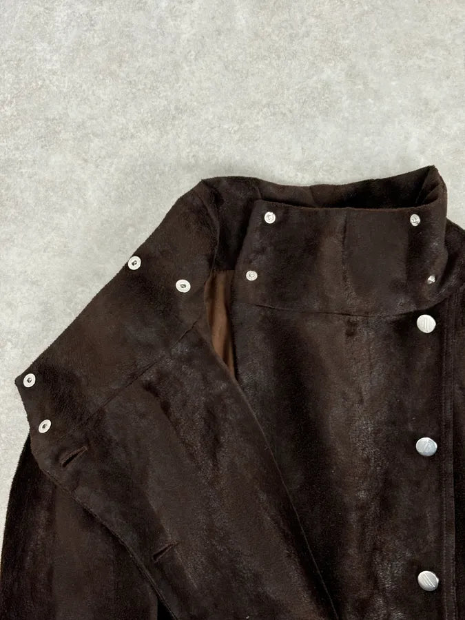 2000s Emporio Armani Brown Faux Fur Double-Breasted Jacket waAcwbD 7