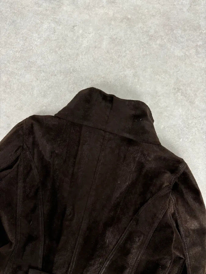 2000s Emporio Armani Brown Faux Fur Double-Breasted Jacket waAcwbD 5